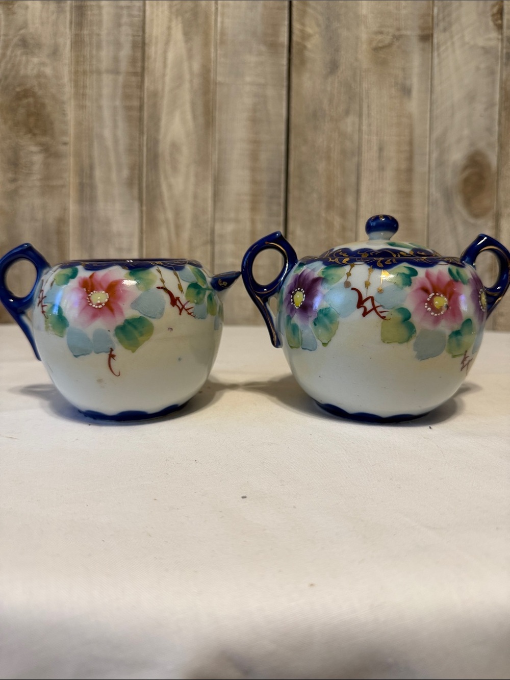 Antique Nippon Moriage Style Porcelain Sugar and Creamer Set